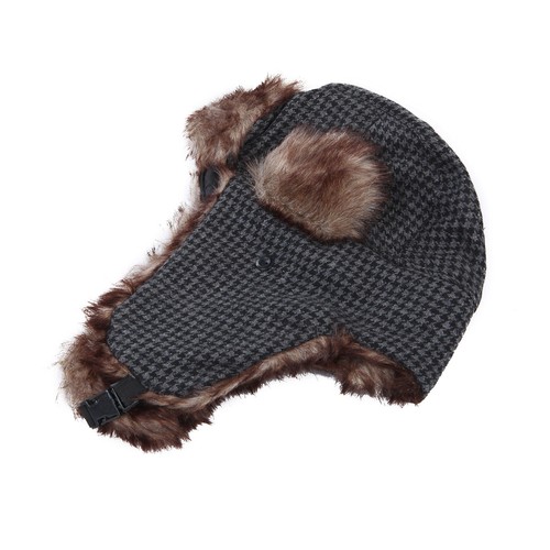 Warm Winter Houndstooth Faux Fur Trapper Ski Snowboard Hunter Hat - Picture 7 of 9