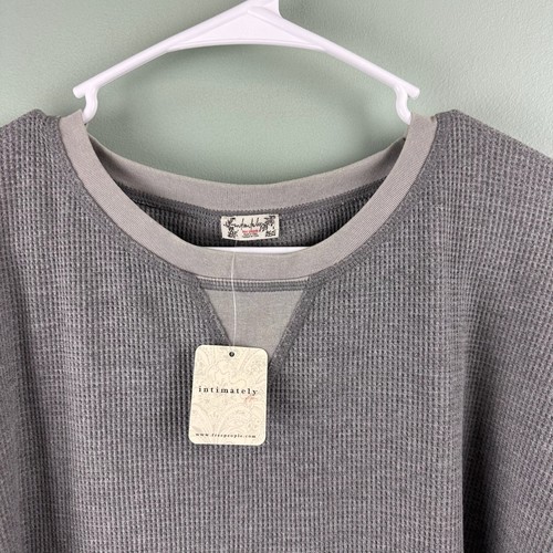 NWT Free People Intimately Waffle Thermal Top Grey Women’s Size M Oversized Cozy - Picture 2 of 9