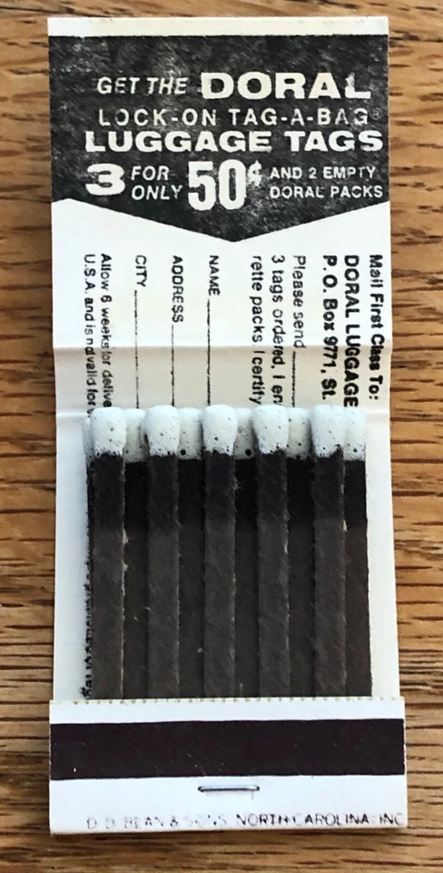 Coincidencias de cigarrillos Doral vintage originales nuevas de colección 1960 Front Strike Foto 3 de 3