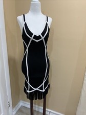 Guess  Black white  Bandage Short Sleeve Bodycon Cocktail Mini Dress  s/m