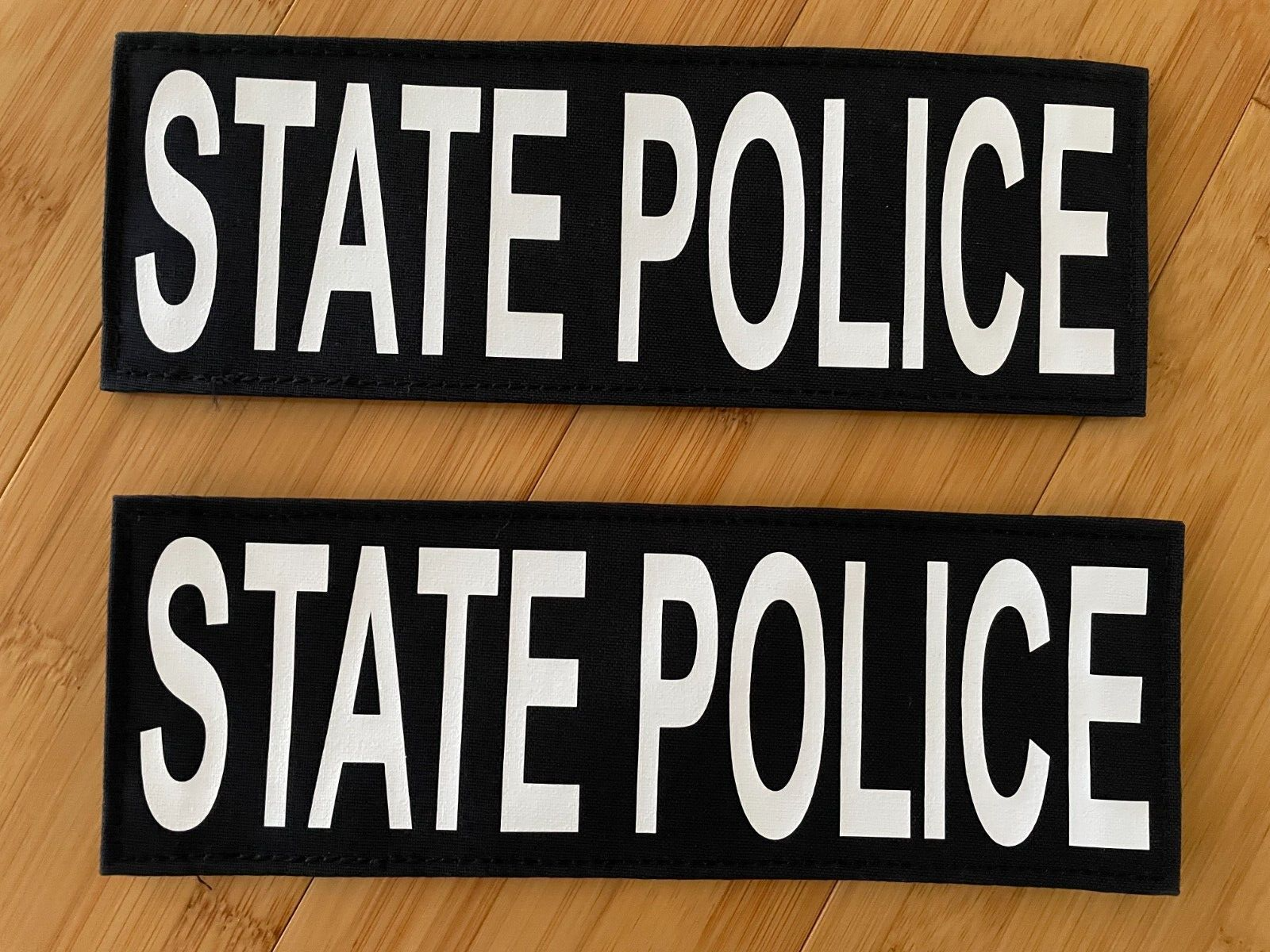 STATE POLICE Patch 8.5X3 Navy Cordura W/White Lettering Hook Back 2 pieces