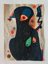 Joan Miro (Handmade) Drawing mixed media on paper signed & stamped
