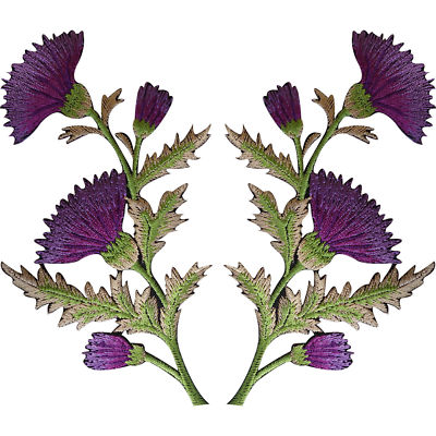 Pair Of Purple Thistle Flower Patches Iron Sew On Badge Patch - Foto 8