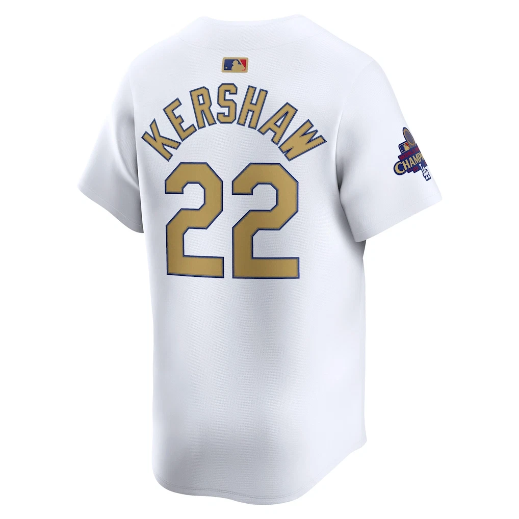 Men's #22 Clayton Kershaw White 2025 Gold Collection  All Printed Jersey++