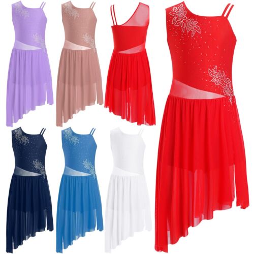 Kids Girls Dresses Asymmetrical Dress Photo Props Leotard Dance Unitard Modern - Picture 3 of 49