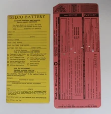 2 Vtg 1960s GM Delco Energizer Battery Warranty Cards Glove Box Mancave (741)