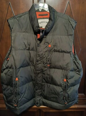 ORVIS Men's Goose Down Vest OD Green Full Zip NYLON Hunting Size XXL