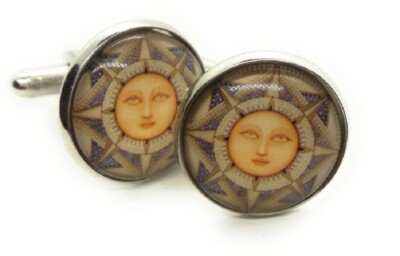 #ad GENUINE RHODIUM PLATED VINTAGE SUN DIAL CUFFLINKS $16.99