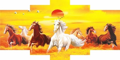 7 Running Horses Panel Painting Vastu UV Textured Set of 5, 36 X 18 Inch, Large