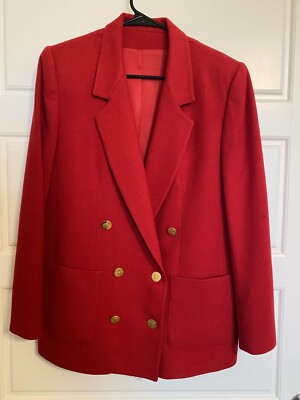 VTG Red Double Breast Blazer Soft Shoulder Pads 10 Gold Buttons Lined U.S.A.