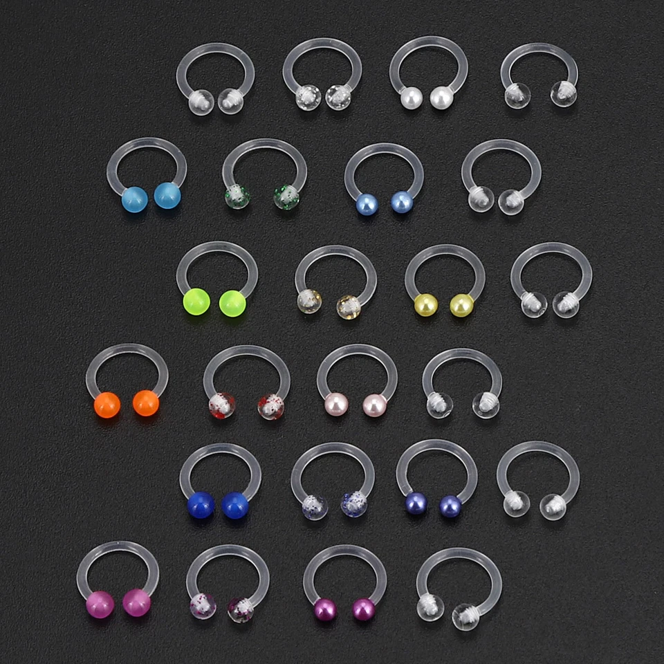 4-54Pc Acrylic Nose Ring Horseshoe Lip Septum Eyebrow Ear Cartilage Retainer 20G - Image 4 of 4