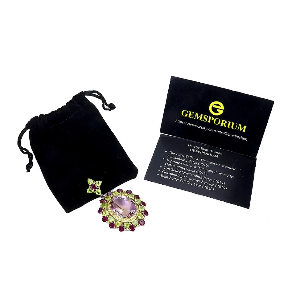 925 Sterling Silber Anhänger Oval Ametrin 43 Karat 22x16mm Peridot Handgemacht - Bild 3 von 4