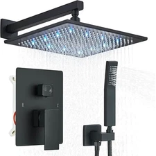 Matte Black Shower Faucet Set 16" Rain Head Combo with Mixer Valve Wall Mounted