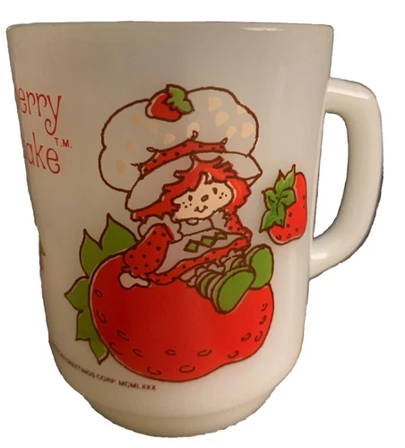 Strawberry Shortcake Coffee Mug Cup 1980 Vintage Anchor Hocking Milk Glass