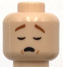 Lego New Light Nougat Minifigure Head Dual Sided Dimples Sleeping Lopsided Grin