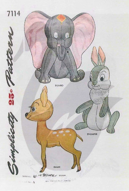 Reproduktion Vintage Bambi, Klopfer & Dumbo Stofftier Schnittmuster S7114