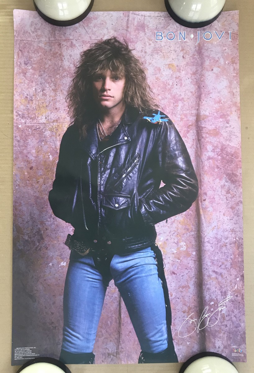 Vintage Original 1980s Bon Jovi Leather Poster 1986 Rock Music