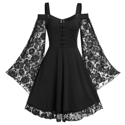 MOMEITU Gothic Vintage Lace Patchwork Women Dress Plus Size Goth Bandage Ladies Spaghetti Strap Dresses(Black,XXXL) MOMEITU Gothic Vintage Lace Patchwork Women Dress Plus Size Goth Bandage Ladies Spaghetti Strap Dresses(Black,XXXL)