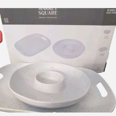 Market Square Melamine Serveware Set 2 Pc Speckled Chip Dip Dish And Serving ..