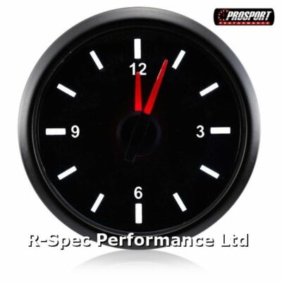 52 mm Prosport Deluxe schwarzes Gesicht weiß Beleuchtung analoge Zeituhr Anzeige 12 V
