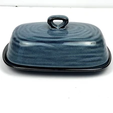 Hasense Extra Large Blue Butter Dish Keeper East West Butter Dish w/Cover