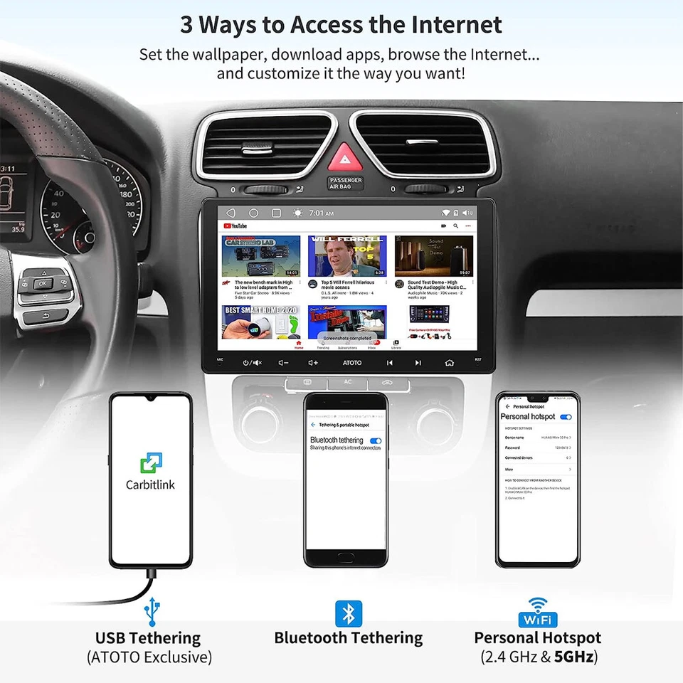 ATOTO A6 9 Zoll Android Autoradio GPS Navi 8 Kern BT Für VW Passat CC 2010-2015 - Bild 4 von 4