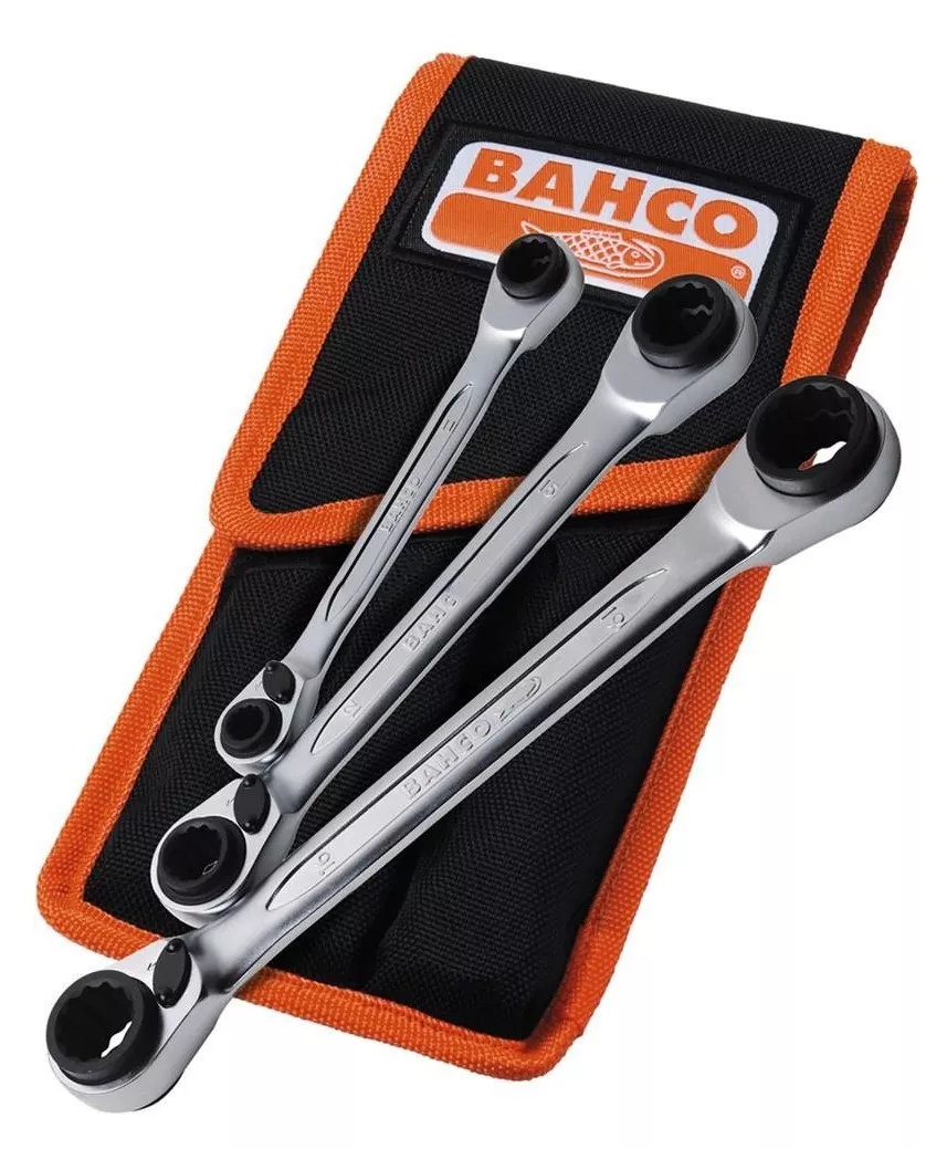 Bahco S4RM 3T 3 Piece Double Twin End Ratchet Ring Spanner Set
