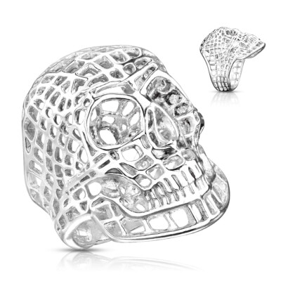 Mesh Skull Ring Harley Biker Motorcycle Stainless Steel Grid Web Design
