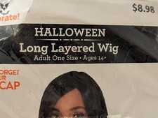 Black Hair Long Layered Wig Synthetic Costume Cosplay Halloween One Size