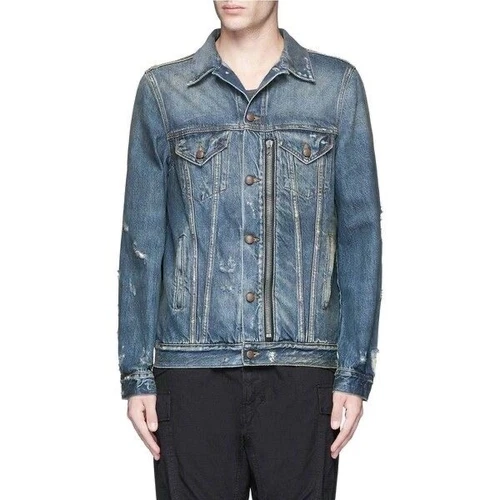 $1250 R13 Distressed Zipper Trucker Blue Jacket Large image 6
