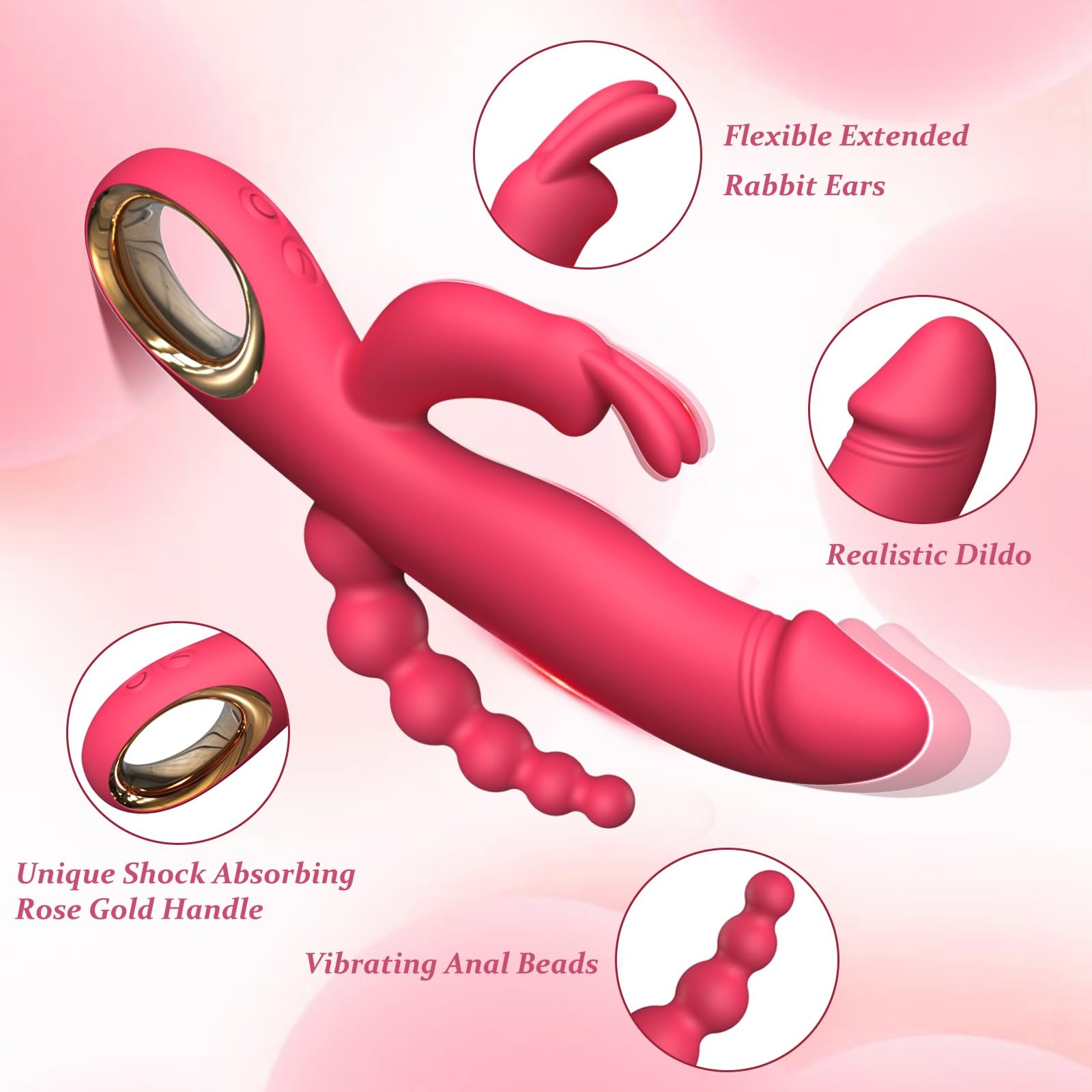 3 in 1 Thrusting Rabbit Vibrator G-Spot Clit Anal Dildo Massager Women Sex Toys