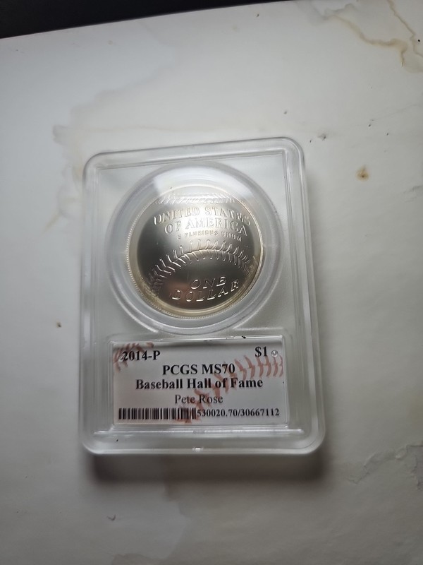 2014-P PCGS MS70 Baseball Hall Of Fame Silver Dollar. Signed (Pete Rose).