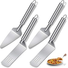 4 Pieces Pie Server Set Stainless Steel Spatula Serrated large, Silver
