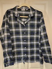 L.L. Bean Men's XL Flannel Pajama Top Plaid Blue Green Cotton Button Front