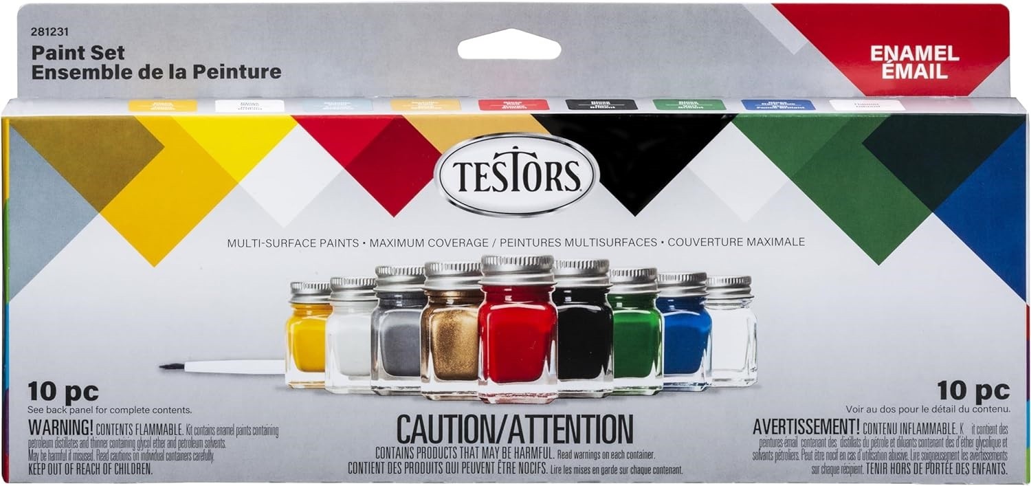 Testors Enamel Paint Set Kit All-Purpose 8 paints ,1 Thinner and 1 Brush