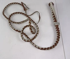 Handcrafted Leather Bull Whip Braided White / Brown 10 ft