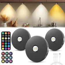 Puck Lights with Remote Control, 2000mAh Rechargeable Cabinet 3PACK, Black 