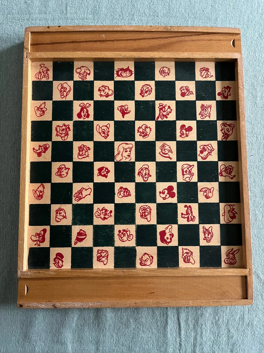Ancien Jeu De Dames Pliable En Bois Vintage - Complet Avec Plateau Et Pions