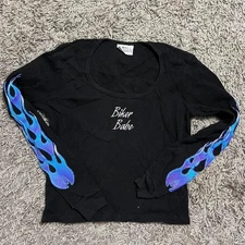 Y2K Renegade Classics Biker Babe  Waffle Knit Long Sleeve Flame Details Size M