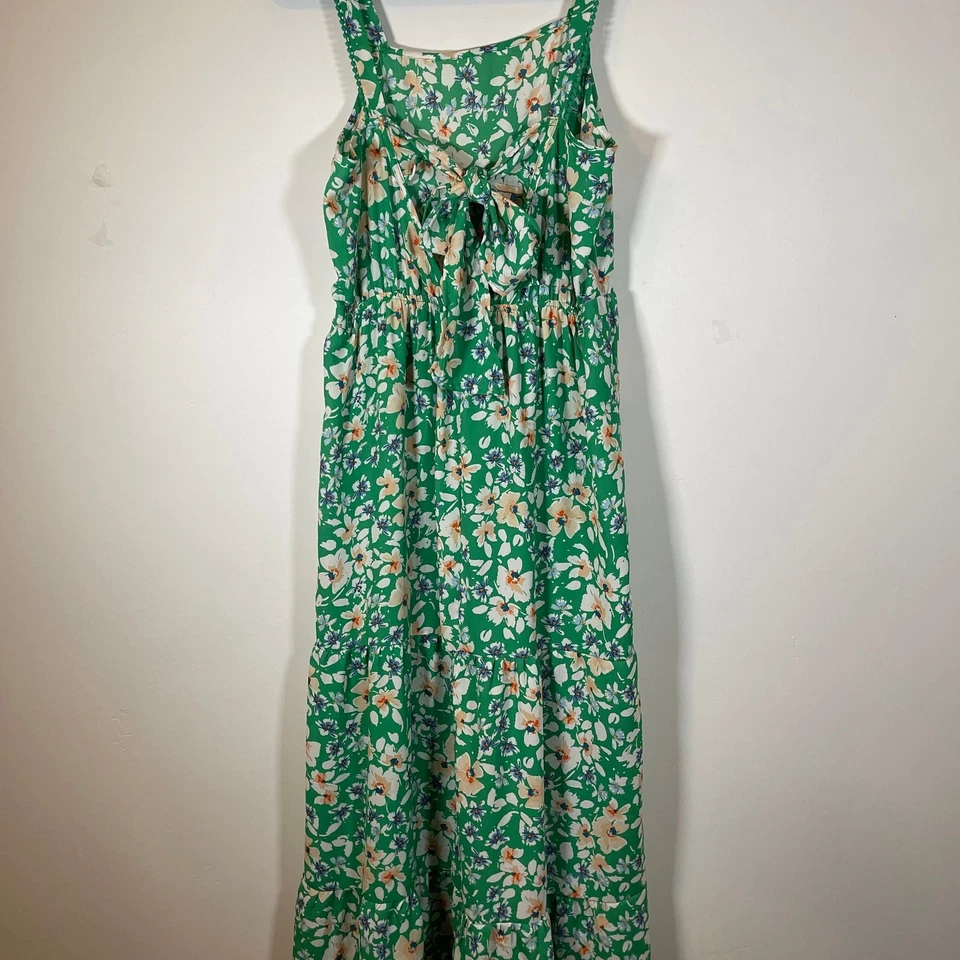Jessica Simpson Womens Green Floral Sleeveless Maxi Dress with Back Tie Sm - Image 2 of 4