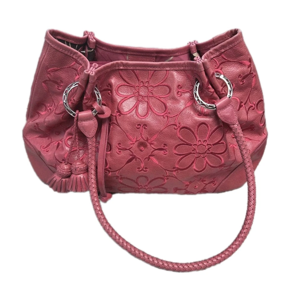 Brighton Valencia Pink Leather Embroidered Shoulder Double Handle Handbag Bag - Image 2 of 4