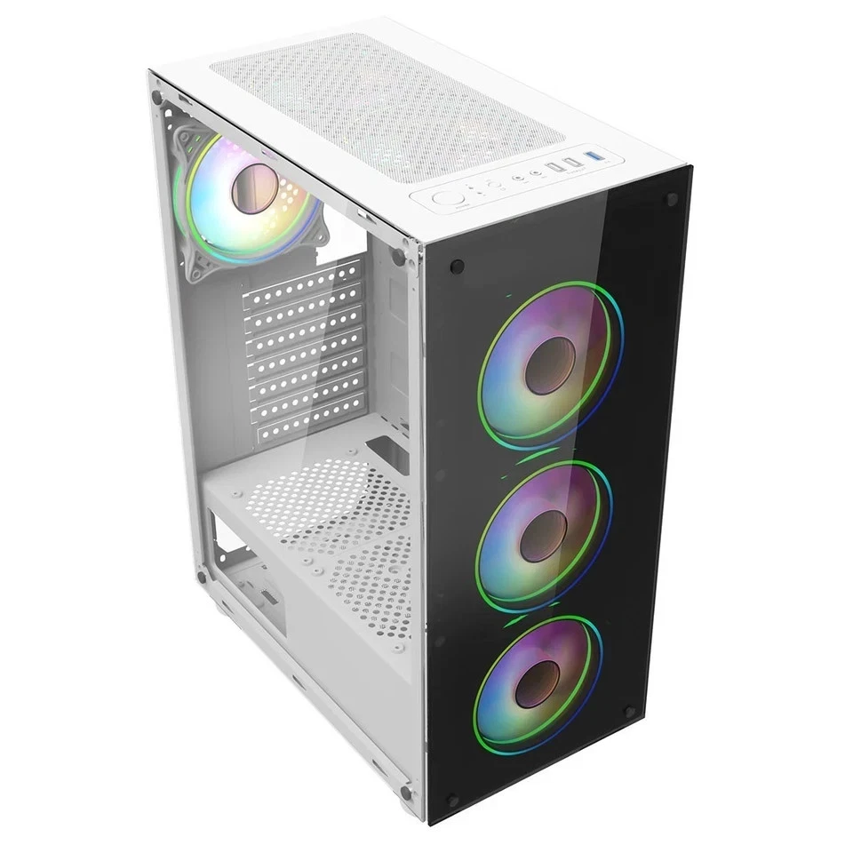 Gaming PC Case 6 x ARGB LED Fans ATX Mid Tower Full Tempered Glass Panels NEW UK - Image 2 of 4