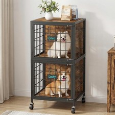 Double Dog Kennel Furniture 48.8in Tall 2 Tier Rustic