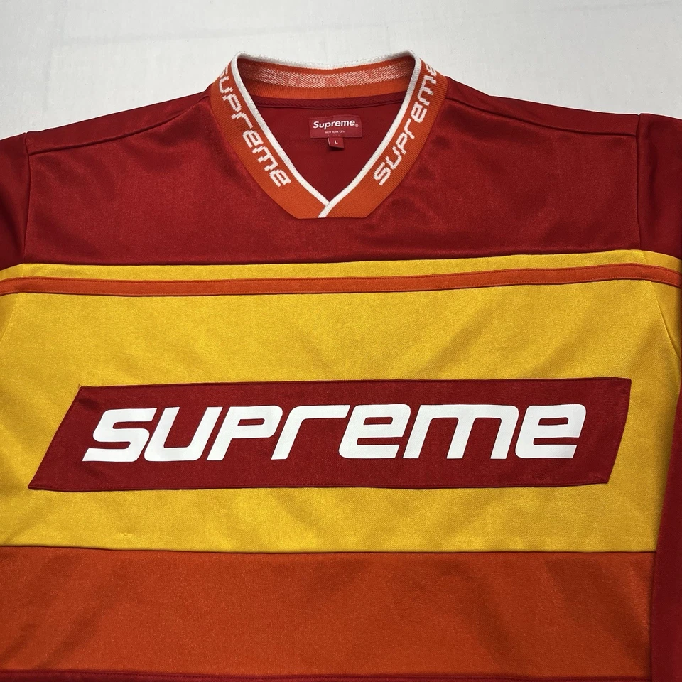 Supreme FW18 Hockey Jersey Mens Size Large Red Yellow Warm Up - Image 2 of 4