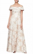 Alex Evenings Off The Shoulder Floral Dress Champagne