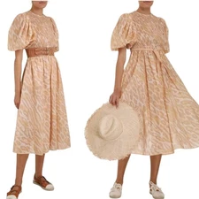 Zimmermann Violet Animal Dress Size 3 AU14/US10 Print Short Sleeve Shirred Midi