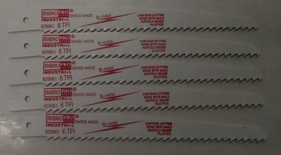 Mibro 829961 6'' x 6Tpi Bi Metal Wood Cutting Recip Blade 5pcs Swiss