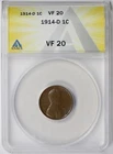 1914-D Lincoln Wheat Penny 1C VF 20 ANACS