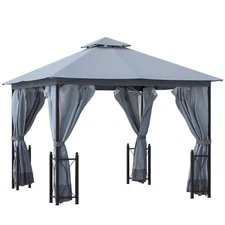 Outsunny 13x11 Gazebo with Sides, with Curtains, Removable Netting, Double Vente