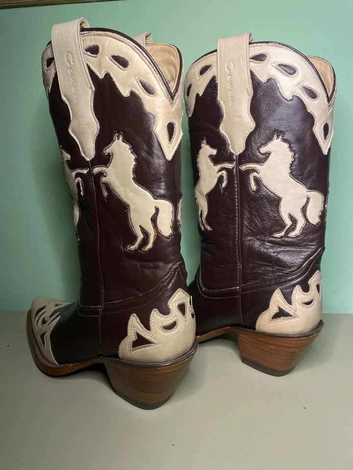 罕见复古 Corral 'Cowgirl Up' 女式皮革马装饰女牛仔靴 6.5 — 第 3/4 张图片